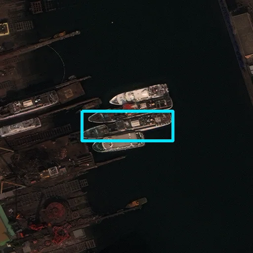 xView source horizontal bounding box in cyan